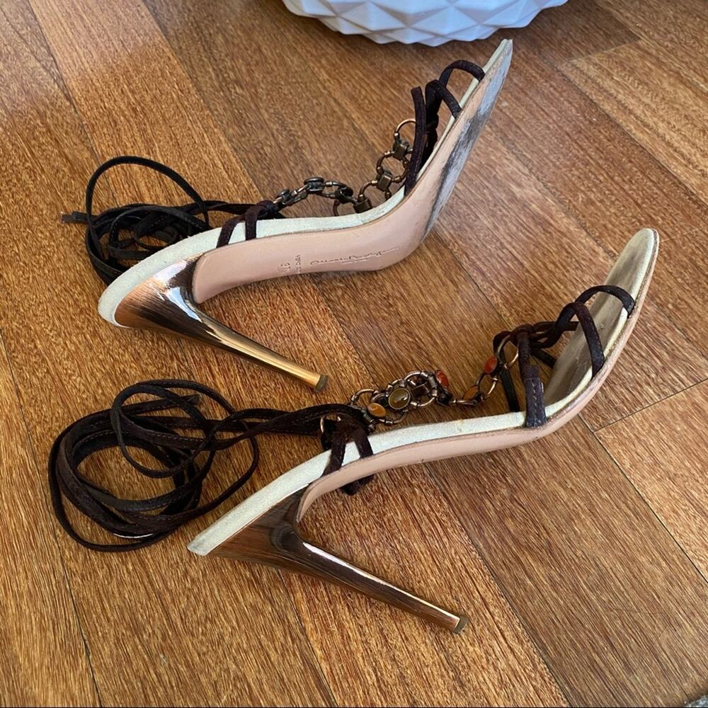 MARIO BOLOGUA suede strap heels, rose gold metal US Size 8 - Picture 5 of 8